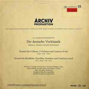 Georg Philipp Telemann, Kammermusikkreis Emil Seiler - Konzert Für 3 Oboen, 3 Violinen Und Continuo B-dur / Konzert Für Blockflöte, Querflöte, Streicher Und Continuo E-moll flac album